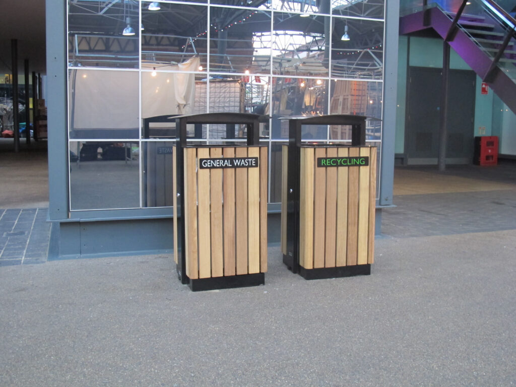 Litter bins at Spitalfields Market, London
