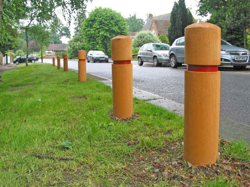 Row of timber bollards