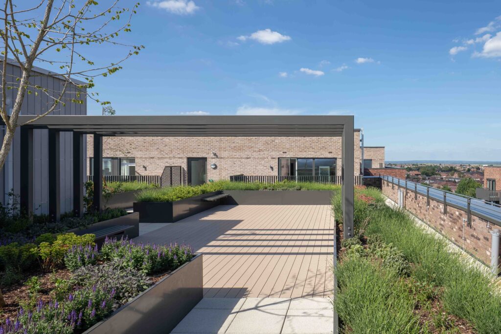 Rooftop planters and sky view