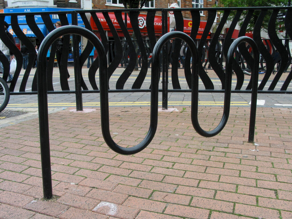 Nordic cycle stand with polymide coating in public realm scheme