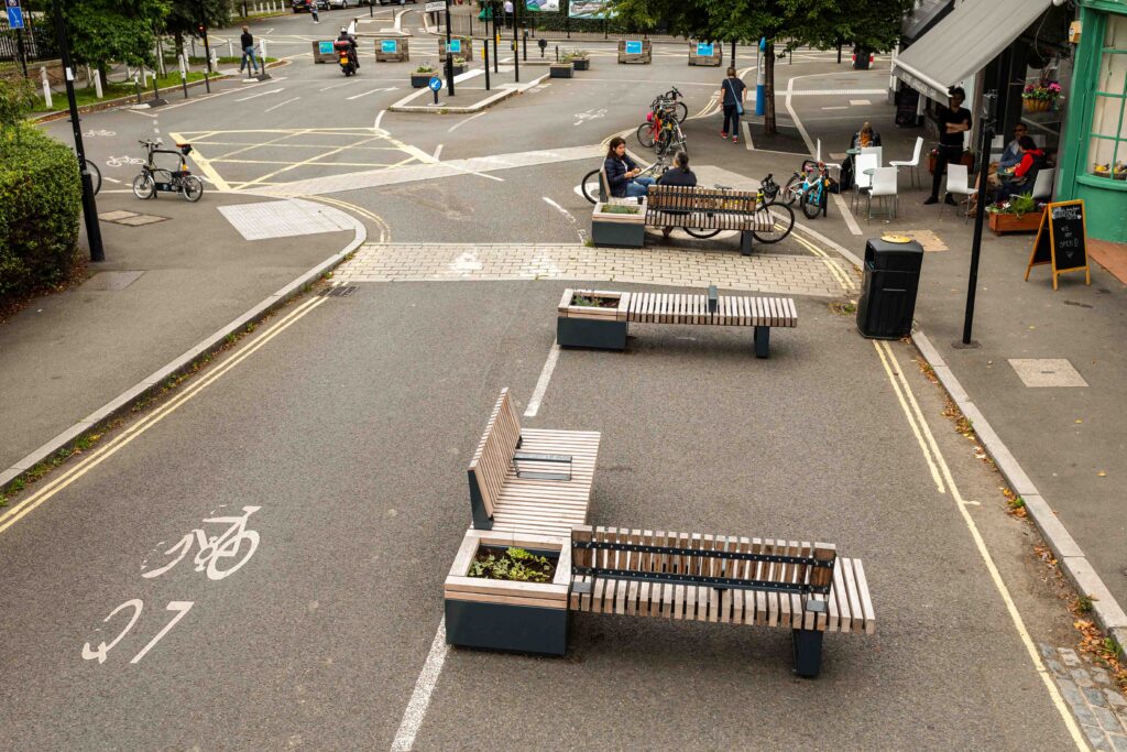 Airel shot of Dulwich Village seating and planters