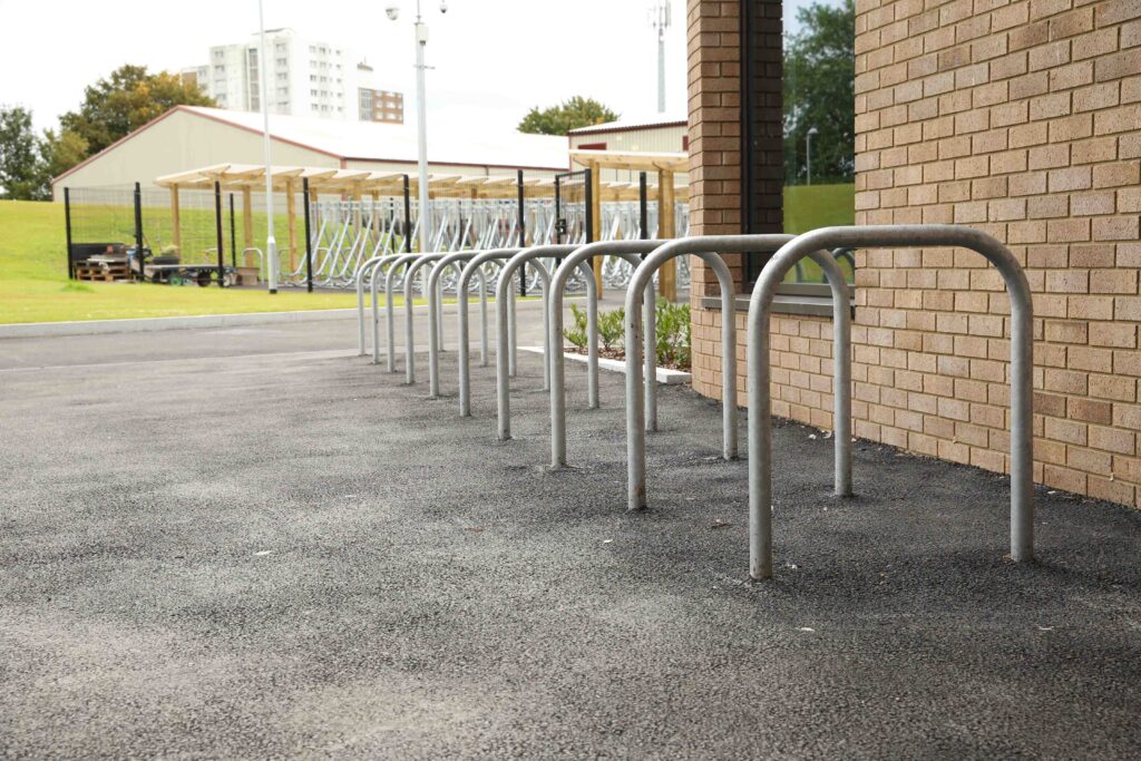 Row of empty bicycle stands