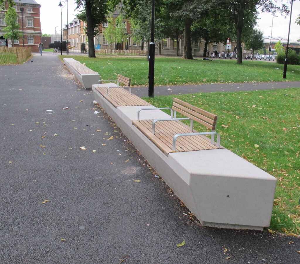 Concrete seating in a public park