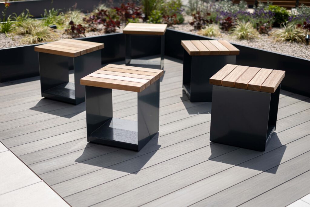 Hollo low seating cubes on roof terrace