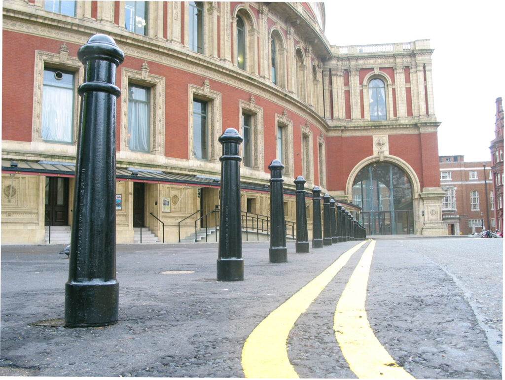 Row of Furnitubes Canterbury cast iron bollards