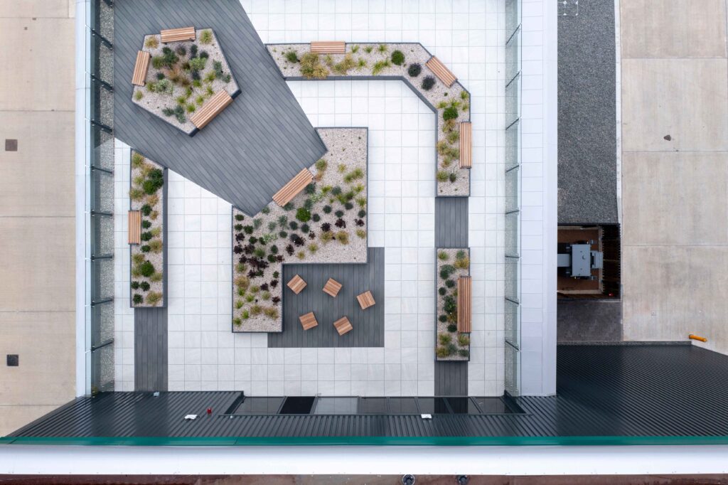 Aerial view of DIRFT roof terrace